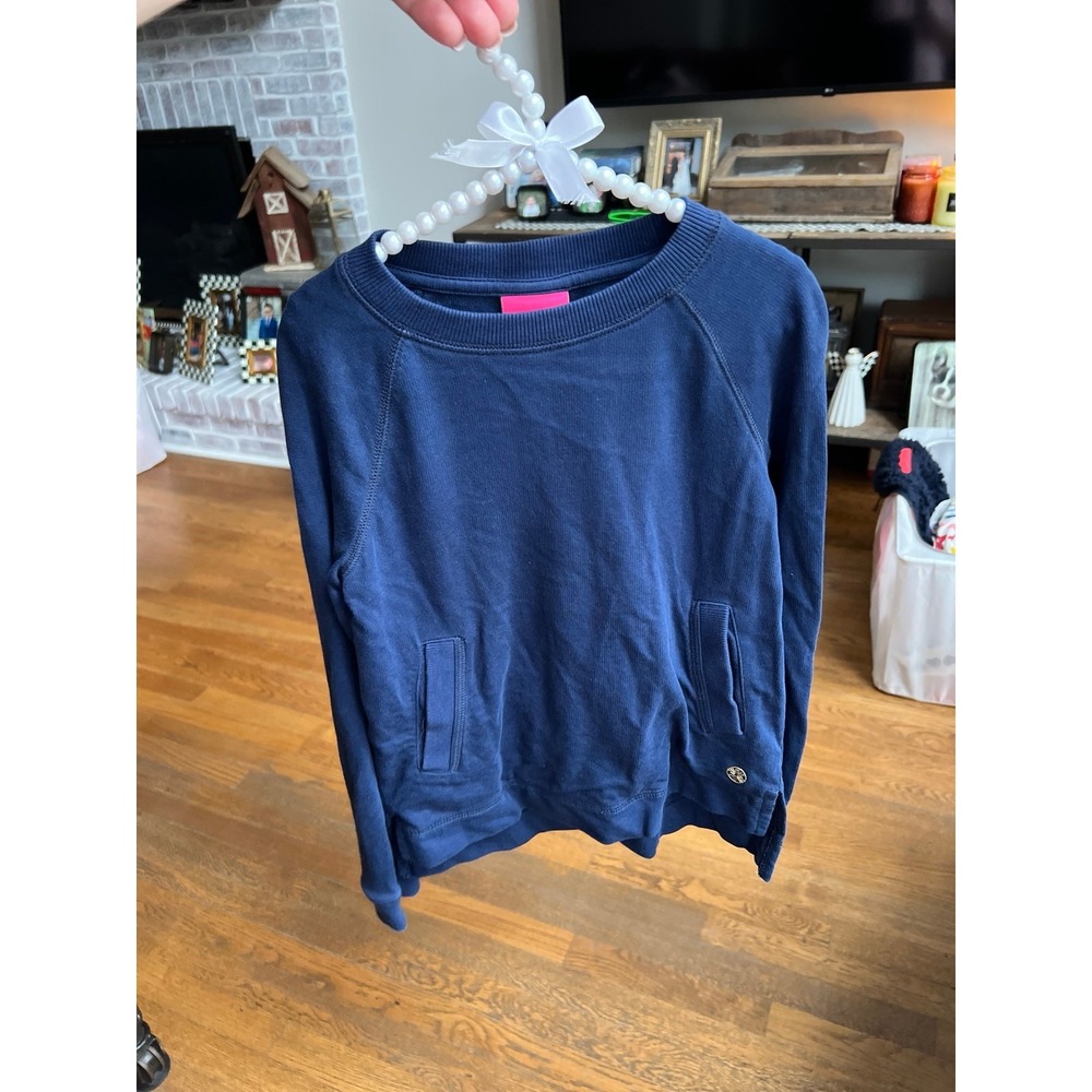 Lilly Pulitzer Beach Comber Sweatshirt M 6-7 Years Navy Blue Long Sleeve Pockets